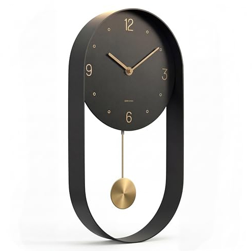 Driini Moderne Pendel-Wanduhr – dekorativer und einzigartiger Metallrahmen mit 20,3 cm Ziffernblatt – zeitgemäßes, minimalistisches Design mit geräuschlosem Batteriebetrieb – inklusive schwarzem und