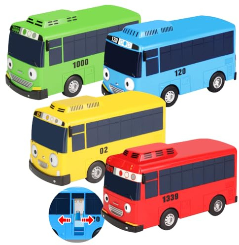 4 Stück Bus Spielzeug,Bus Modell,Big Pull Back Spielzeugautos,Spielzeugautos Set für Freunde und Kinder, Lernspiel, Geburtstagsparty-Geschenk(9CM)