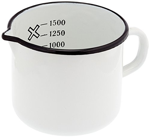 Krüger Emaille Milchtopf Weiß Ø 14 cm (1,5 L) | Induktion | Mit Ausguss | PFAS-frei | Literskala | Vollkontaktboden | Spülmaschinengeeignet | Schnitt- & kratzfeste Emaille