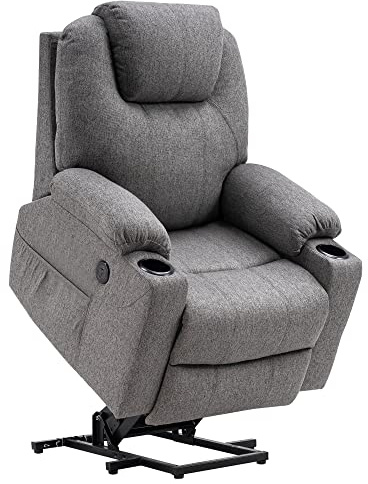 M MCombo Fernsehsessel mit Aufstehhilfe Elektrisch, Relaxsessel mit Liegefunktion bis 140°Sessel mit Aufstehhilfe, mit Massage & Heizung, Fernbedienung Verstellbar, 7040 (Grau-Stoff)
