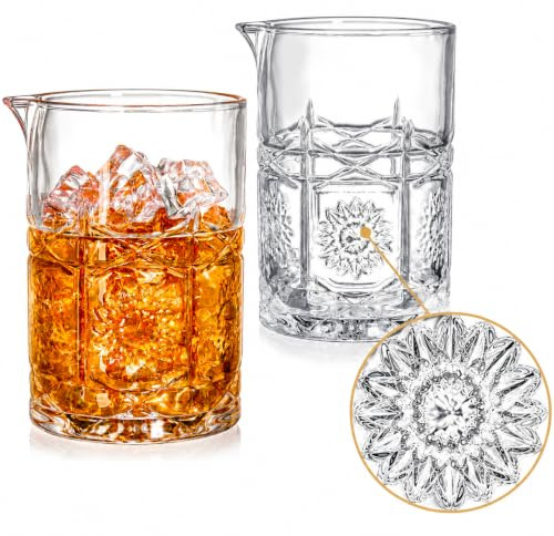 Coloch Cocktail-Rührgläser, Kristall, 625 ml, 2 Stück | Beschwerter Boden und Becherauslauf, bleifrei, nahtlos, für Whiskey, Martini, Manhattan, altmodisch, spülmaschinenfest