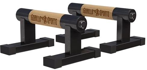 GORILLA SPORTS® Liegestützgriffe - 2er Set, aus Holz, Stahl, Rutschfest, bis 300kg, inkl. Tragetasche - Calisthenics Equipment, Parallettes, Handstand Griffe, Push Up Bars, Liegestütze Barren