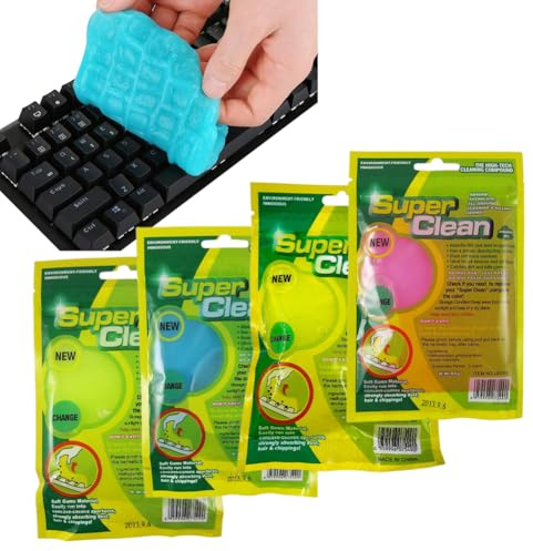 4 Stück Tastaturreiniger Gel, Reinigungsgel für den Innenraum,Weicher und Flexibler Tastatur Reiniger,Universeller Staubreiniger für Auto, Computer, Drucker, Kameras