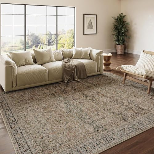 HUGEAR Vintage Braun Waschbarer Teppich Wohnzimmer 200x300cm Retro Rugs for Living Room Weich rutschfest Groß Tepich Kurzflor Schlafzimmer Carpet Living Room Bedroom Esszimmer Teppiche Büro