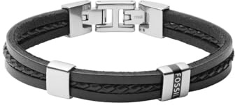 Fossil Armband Für Männer Vintage Casual, Länge: 180mm - 195mm Schwarzes Lederarmband, JF03686040