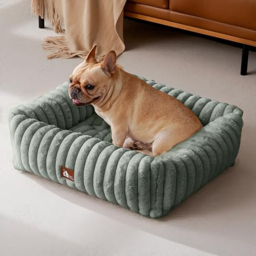 Upvilla Luxusweicher Hundekorb, Katzenbett, Super Weiches Hundebett kleine Hunde, 4-seitiges Nackenkissen, Abnehmbare Waschbare Hundematte, Hundesofa mit Griffen, Haustierbe (Dunkelgrau, 64*53*18cm）