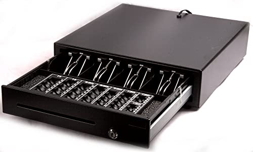 iQPOS410C Kassenschublade mit Münzzähler, Metall, Schwarz, 41x41x10cm, 7kg, Schlüssel, RJ11, 4 Scheinfächern, Zählbrett
