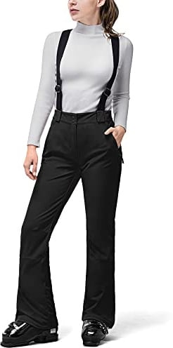 33,000ft Damen Skihose Hosenträgerhose Outdoorhose Wasserdicht Winddichte Softshellhose Warme Gefütterte Schneehose Snowboardhose Skilanglaufhose Thermohose Wanderhose Ski Pant, Schwarz L