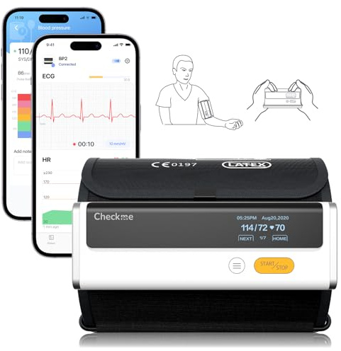 CheckMe Armfit Plus Blutdruckmessgerät Oberarm Bluetooth mit EKG,Analyse des EKG-Berichts,30S Messung von Blutdruck,EKG,Herzfrequenz,Multi User Management,Blutdruck Messgerät mit App für Android/iOS