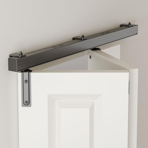 BONIKLUBA 92cm/3FT Bifold Schiebetürbeschlag Box Rail Kastenschiene Schiebetüren Schiebetürsystem Komplettset für 2-Faltende Verbundene Türen, Wandhalterung, Keine Tür