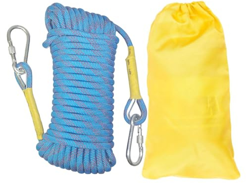 Gangying Kletterseil 8mm Outdoor Statisches Kletterseil 5m Feuerrettungs Fallschirm Seil Geflecht Nylon mit 2 Stahlhaken für Wandern Outdoor Bergsteigen Sport Camping
