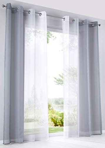 Gardinen 2er Pack Farbverlauf Grau HxB 145x140 cm Ösen »Modena« | Farbverlauf Grau HxB 145x140 cm - 2 transparente Dekoschals mit Ösen und Raffhaltern, waschbar 40 Grad