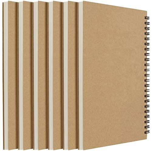 ZEONHEI 6 Stück A5 Skizzenbuch mit Spiralbindung, 120 Seiten / 60 Blatt Blanko Seiten Spiralgebundener Skizzenblock Kraft Cover A5 Spiral Notizbuch, Schreibblock Zeichenblock für Memos, Malen