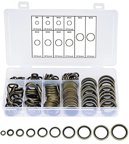 Aiyomi 150 Stück Hydraulik Dichtringe mit Gummilippe, M6-M24 Ölablassschraube Dichtring Bonded Seal Dichtring, Dichtungsringe Sortiment
