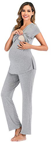 rismart Damen Umstandsmode Stillpyjama Pyjama Set Baumwolle Schlafanzug Kurzarm Oberteil und Lang Hosen Sommer