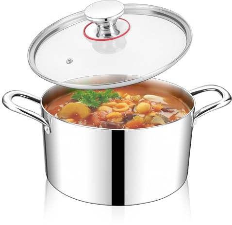 HaWare Kochtopf, 22cm Topf Induktion aus 3-Lagen Edeastahl, 4,8L Kochtöpfe Nudeltopf mit Glasdeckel für alle Herdarten, Suppentopf Fleischtopf zum Kochen, Gesund & Unbeschichtet, Spülmaschinenfest