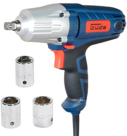 Güde Schlagschrauber ESS 350 (450 W, GS-geprüft, Drehmoment 350 Nm, Rechts-/Linkslauf, 3200 1/min, 1/2" Werkzeugaufnahme, inkl. 3 Stecknüsse (17/19/21) aus Chrom-Vanadium-Stahl & Transportkoffer)