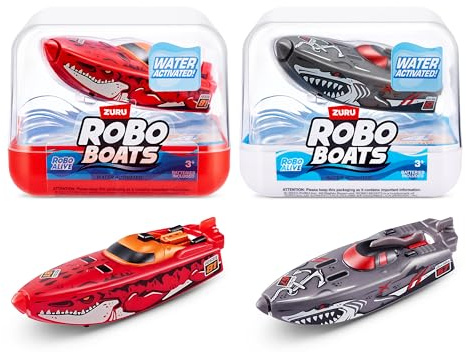 ROBO Alive ZURU Robo Boats, White Shark & Dino Shark Boat, 2 Pack, (Amazon Exclusive)