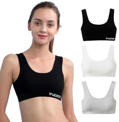 INNERSY Bustier Mädchen Baumwolle Sport BH ohne Bügel Bralette Mehrpack 3 | Sports Bra Kinder bis Teenager 6-16 Jahre, Bauchfreie Tops mit Breiten Trägern, Bügelloser Büstenhalter Unterwäsche 116-170
