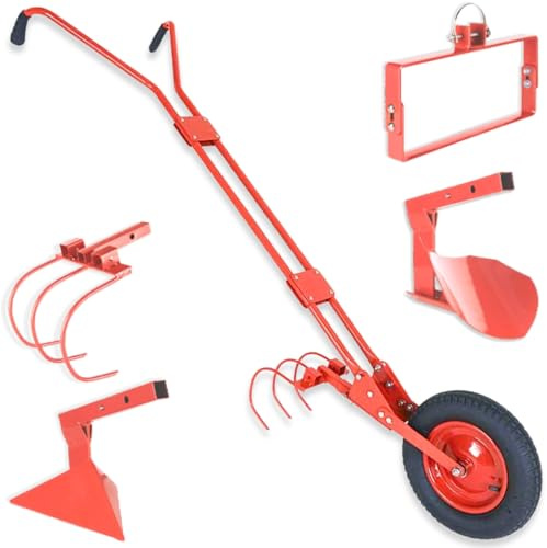 TERRE JARDIN Multifunktionsrad-Radgrubber/Gartenhacke | Vielseitiger 4-in-1-Radhacke für müheloses Jäten, Hacken, Furchenziehen und Anhäufeln - stabiler Stahlrahmen, 40 cm Rad