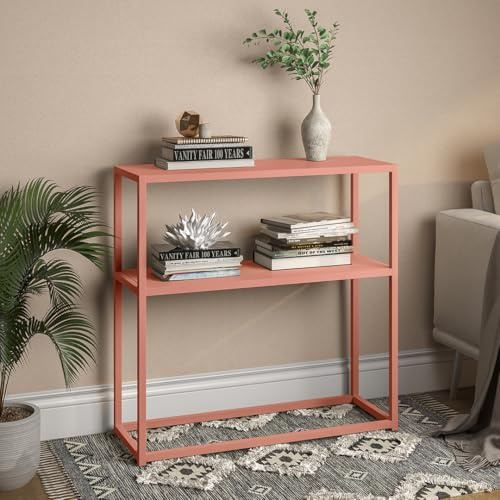 skølm Skadi Konsolentisch 80x28x80cm, Flurtisch mit 2 Ablagen, Terrakotta | Metallregal, Flurtisch schmal, Beistelltisch mit Ablagefläche & verstellbaren Füße, Tischregal Flur/Wohnzimmer, Console Table
