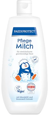 PAEDIPROTECT Pflegemilch 300 ml, für Baby, Kinder und Erwachsene, pflegende Bodylotion mit Mandelöl und Panthenol für trockene Haut, ohne Mikroplastik, vegan