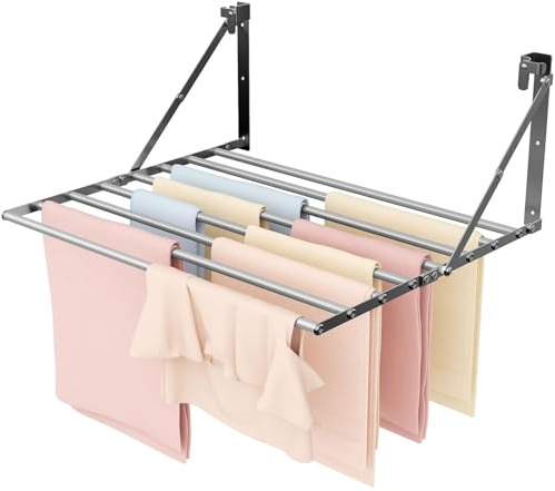 Innotic Wäscheständer Wandmontage Klappbar, Wasserdicht Wäschetrockner Wand Outdoor mit 8 Stangen groß Raum, Platzsparend Wäscheständer für außen Bad Balkon Waschraum