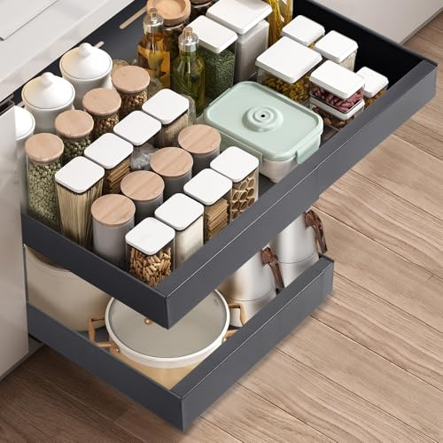 Solvant Teleskopschublade, Ausziehbare Schublade KüChe,KüChenschrank Organizer für KüChenschräNke, Schubladen Organizer,Kein Bohren und Nageln Erforderlich KüChenschublade (Dunkelgrau)