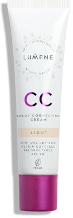 LUMENE CC Cream Color Correcting Cream Foundation | LSF 20 | Mittlere Deckkraft | Leicht und reich an Antioxidantien | Spendet Feuchtigkeit und reduziert Rötungen | Für alle Hauttypen | Vegan | Hell