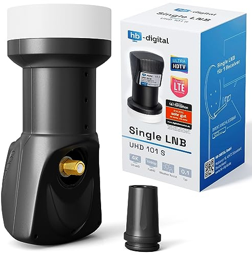 hb-digital Single LNB (Test SEHR GUT *) LNC Kopf 1 Teilnehmer Direkt LTE Protected Satelliten Digital Sat Full HD TV 3D 4K UHD Kontakte vergoldet Wetterschutz Schwarz Black