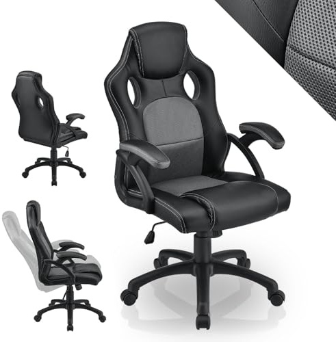 Juskys® Racing Schreibtischstuhl Montreal ergonomisch höhenverstellbar & gepolstert 120 kg belastbar Bürostuhl Drehstuhl PC Gaming Stuhl - grau