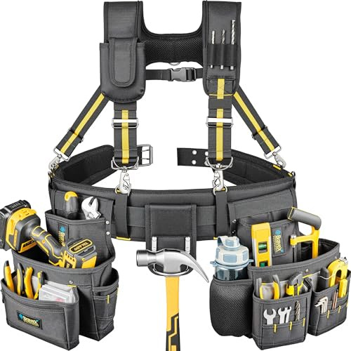 Werkzeuggurt Hosenträger - Pro Ultra Anti-Verschleiß 20 Taschen Y-Style Werkzeuggürtel 5 Kombi-Schürzen-Werkzeugtasche für Framer Carpenter Electrician 1200D Ballistic Nylon