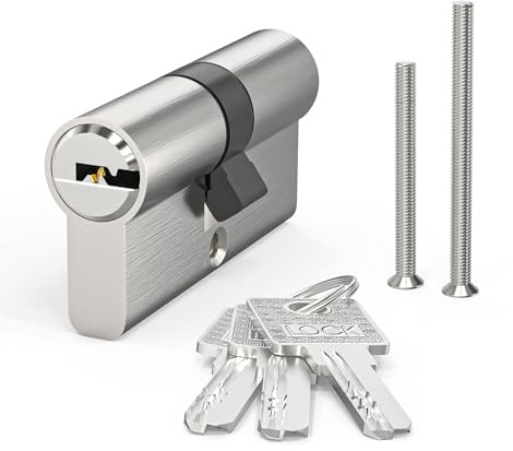 MANICAF Schließzylinder, Profilzylinder 30/30, Zylinderschloss, Profil-Doppelzylinder mit 3 Schlüsseln, Euro Messingzylinder Satin Zink Finish Querlöcher