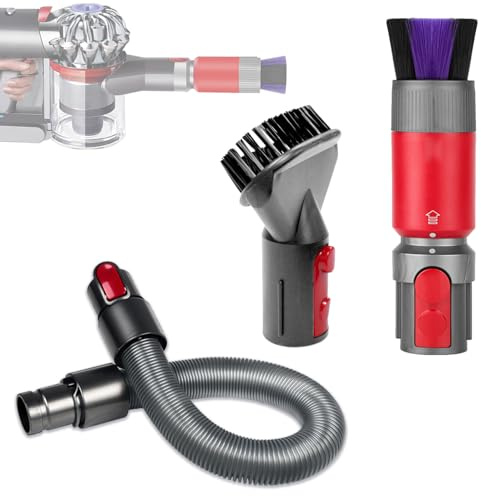 3-teiliges Zubehör-Set für Dyson Staubsauger | Mit weicher Staubbürste, harter Bürste und flexiblem Verlängerungsschlauch für Dyson V7, V8, V10, V11, V12 und V15.