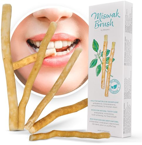 BLISSANY Miswak 1er Pack - 5 Stück - Natürliches Zahnputzholz zur sanften Zahnreinigung – Vegan & Plastikfrei – Traditionelle Miswak-Sticks aus Salvadora Persica für die tägliche Zahnpflege