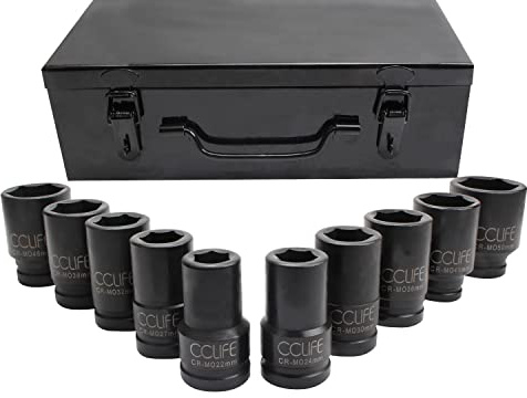 CCLIFE Schlagnuss Set 10tlg 3/4 Sechskant 22-50mm lang Schlagschrauber | Kraftstecknüsse für Schlagschrauber im Kfz- und Werkstatteinsatz