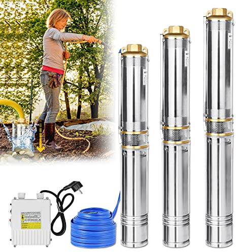 YRHome Tiefbrunnenpumpe Tauchpumpe rostfreiem Edestahl 4 Zoll 0.37kW/0.5hp bis 4.000l/h Fördermenge für Brunnen Gartenbewässerung oder Heimgebrauch rostfreiem Wasserpumpe Brunnenpumpen sandverträglich