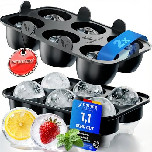 Neighbour's Friend Patentierte Eiskugelform 2er Pack Platinum - Große Eiswürfelform rund Platinsilikon für Cocktails, Gin & Getränke - 12x Eiswürfel rund spülmaschinengeeignet - XXL Eiswürfel