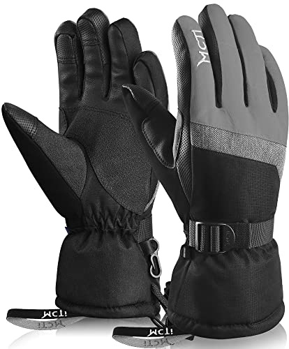 Kineed Skihandschuhe Damen Touchscreen Winterhandschuhe Wasserdicht Snowboardhandschuhe Winter Warm Schnee Handschuhe Winddicht 3M Thinsulate Grau L