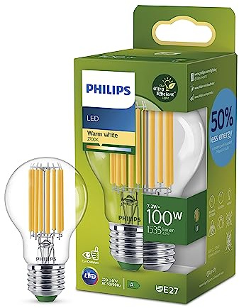 Philips LED Classic ultraeffiziente E27 Lampe (100 W), LED Lampe mit warmweißem Licht, energiesparende Lampe mit langer Nutzlebensdauer, Energieeffizienzklasse A, Klar
