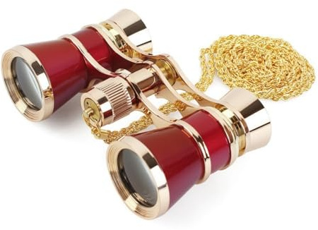 ANGEEK 3 x 25 Classic Foldable Opera Glasses Binoculars Metal Body with Chain Optical Lens Theater Telescope Retro Design Women Girls Gifts(Red)