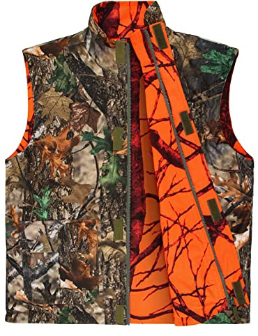 GUGULUZA Herren Jagd Weste Weich Protector Warnweste Angelweste Reversibel Orange + Camouflage,3XL