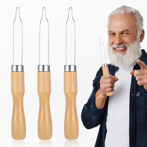 Lusofie 3 Stück Knöpfhilfe Senioren Mit Griffigem Holzgriff Knopfhake Reißverschluss Einhand-Knopfhilfe Anziehhilfen Werkzeug Hemd Hosen Knopf Einfädelhilfe Anziehhilfe Für Arthritis Parkinson