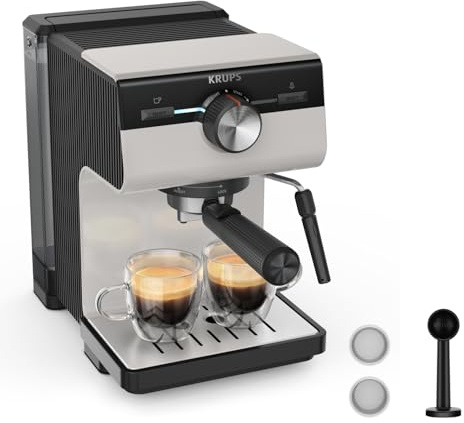 Krups Authentic Espresso-Siebträgermaschine, 15 bar, intuitive Bedienung, raffiniertes Design, integrierte Dampfdüse, 2 L-Wassertank, inkl. Zubehör, Grey/Creme, XP381B10