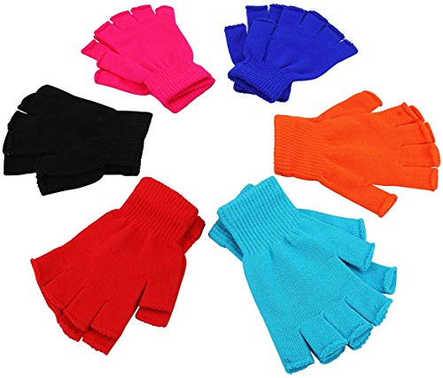 Voarge 6 Paar warme Winterhandschuhe, fingerlose Handschuhe mit halben Fingern, halbfingerlose Strickhandschuhe (mehrfarbig)