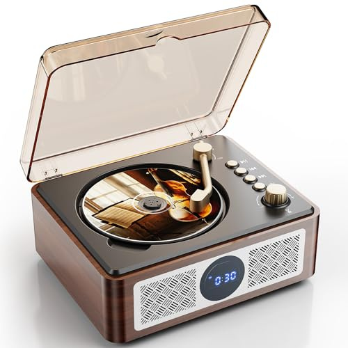 Bluetooth CD Player Tragbar mit Lautsprecher - Lehwey Retro CD-Player mit FM Radio, Stereo Sound, Unterstützt USB/AUX Wiedergabe, Vintage Desktop CD Spieler mit Fernbedienung, Staubschutz (Holz)