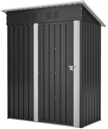 Thanaddo Geräteschuppen Gerätehaus 152 x 84 x 182 cm, 1,5m³ Stauraum wetterfest Gartenschuppen aus Metall, Pultdach mit Belüftungslöcher Abschließbarer Tür für Outdoor Garten Schuppen, Anthrazit