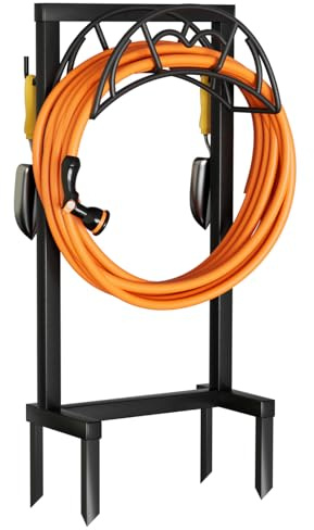 VyGrow Gartenschlauchhalter freistehender Robuster Wasserschlauchhalter für den Außenbereich, Verbesserter Metallschlauchständer mit 4 Spikes, Abnehmbarer Gartenschlauch-Aufbewahrungsschlauchaufroller