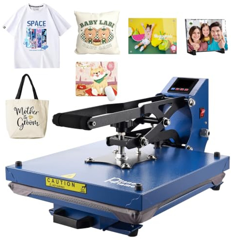 PlanetFlame Heißpresse für T-Shirts Wärmepresse mit Griff für Sublimations-Wärmeübertragungen, Canvas-Taschen, Rucksäcke und andere Projekte Flachbett-Heizpresse (blau)