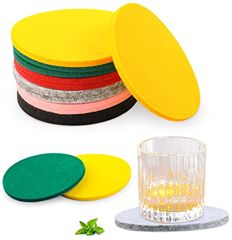 Encuryna 12er Set Filzuntersetzer Rund, 10cm Filz Untersetzer, Glasuntersetzer Set für Gläser, Getränke, Bar, Tassen, Glas - Tischuntersetzer, Filzuntersetzer, Tassen untersetzer Set (6 Farben)